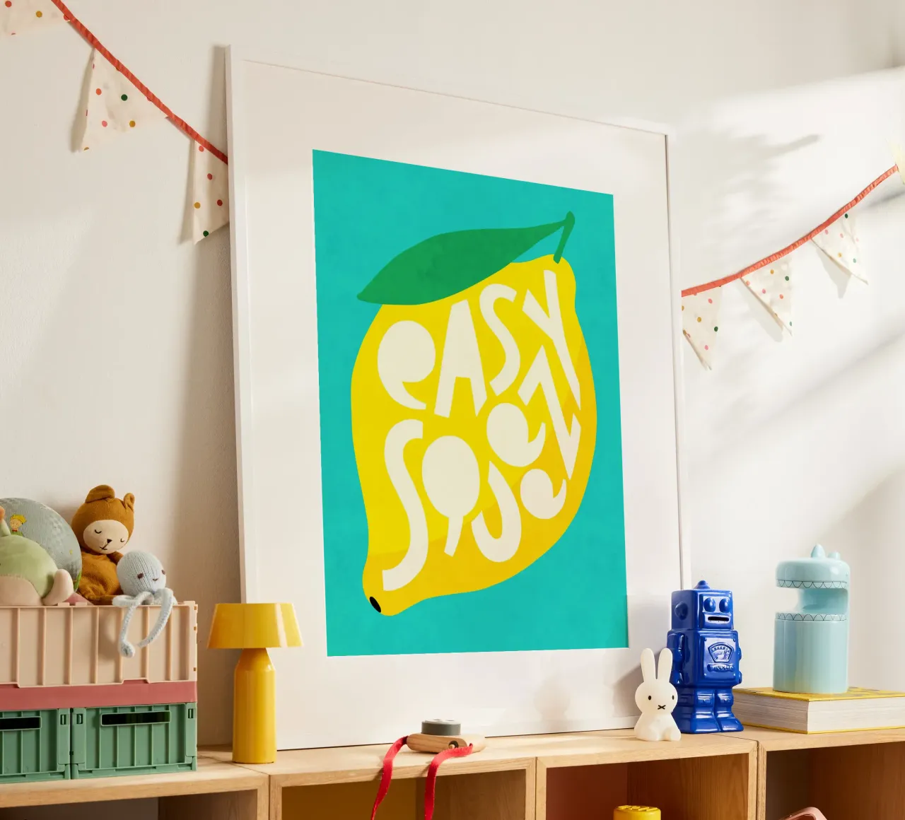 Easy Squeezy Lemon - Typographie audacieuse fruits jaune sarcelle bleu hahnemühle de Dominique Vari Words