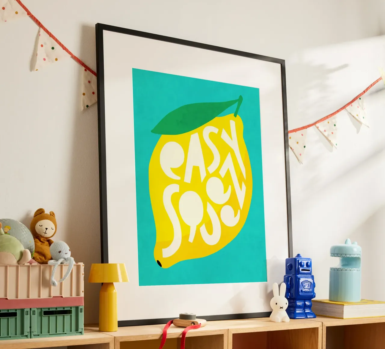 Easy Squeezy Lemon - Typographie audacieuse fruits jaune sarcelle bleu hahnemühle de Dominique Vari Words