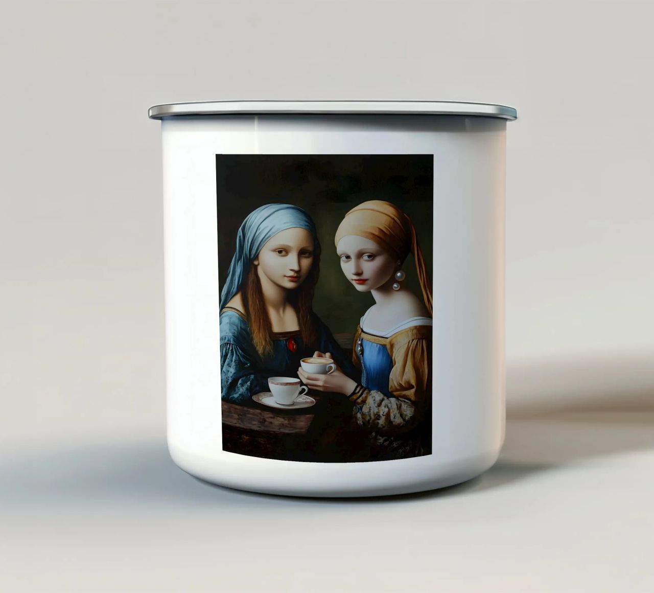 Pausa caffè rinascimentale per due icone tazza in smalto da M-Ulrich-Digital Art