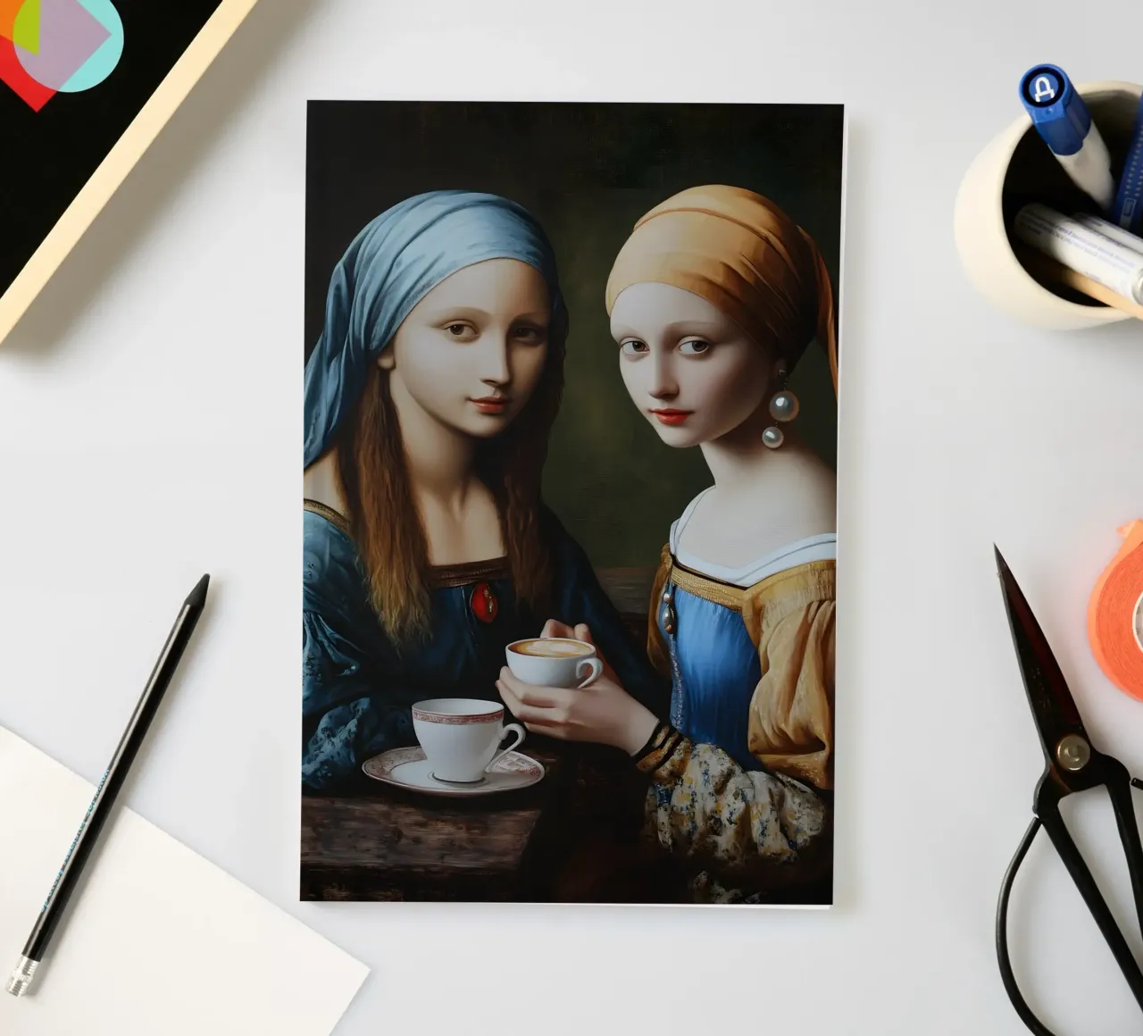 Renaissance coffee break for two icons notebook by M-Ulrich-Digital Art