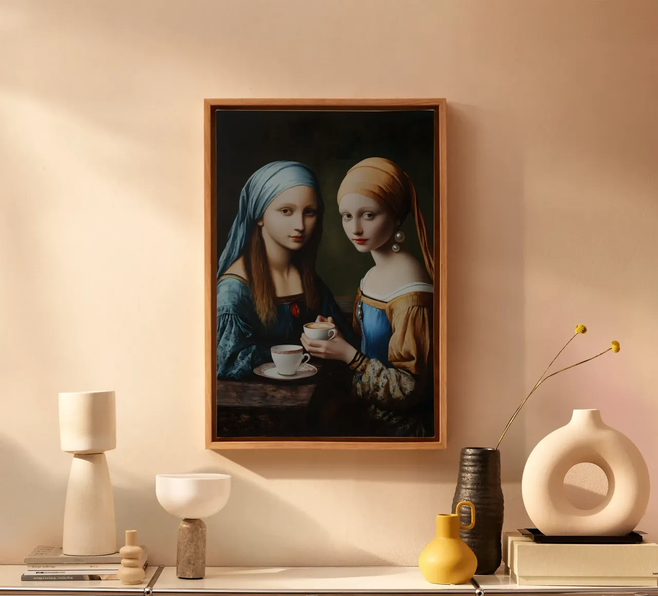 Renaissance coffee break for two icons canvas with Floater frame by M-Ulrich-Digital Art