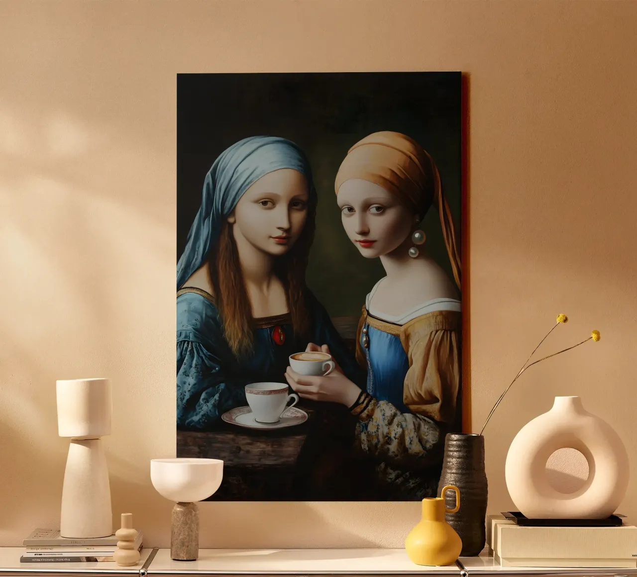 Renaissance coffee break for two icons canvas with Floater frame by M-Ulrich-Digital Art