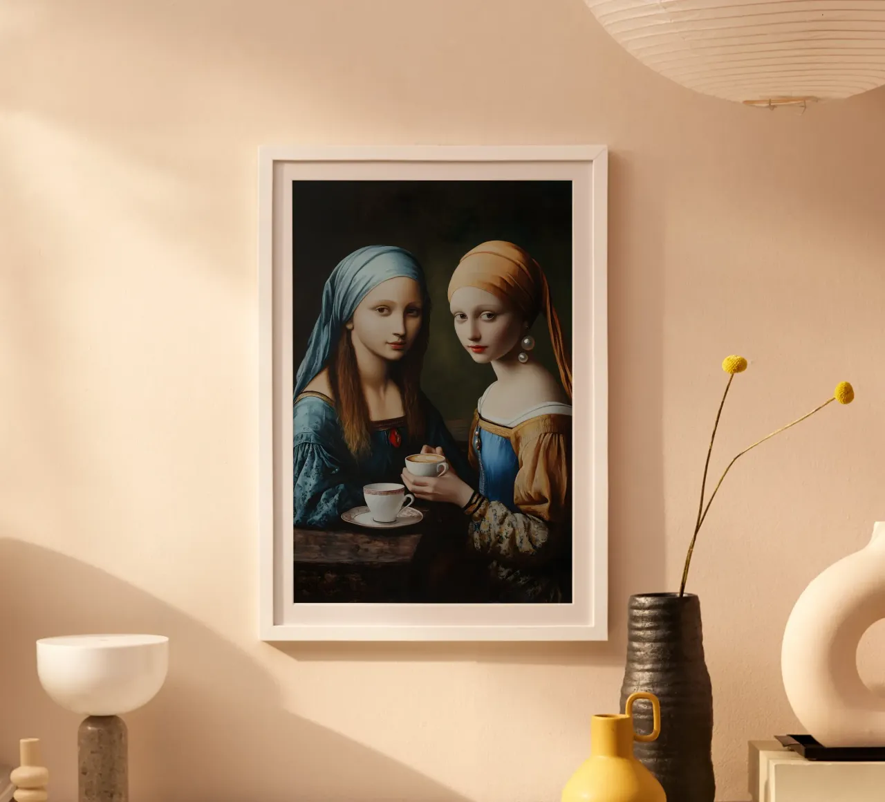 Renaissance coffee break for two icons poster by M-Ulrich-Digital Art