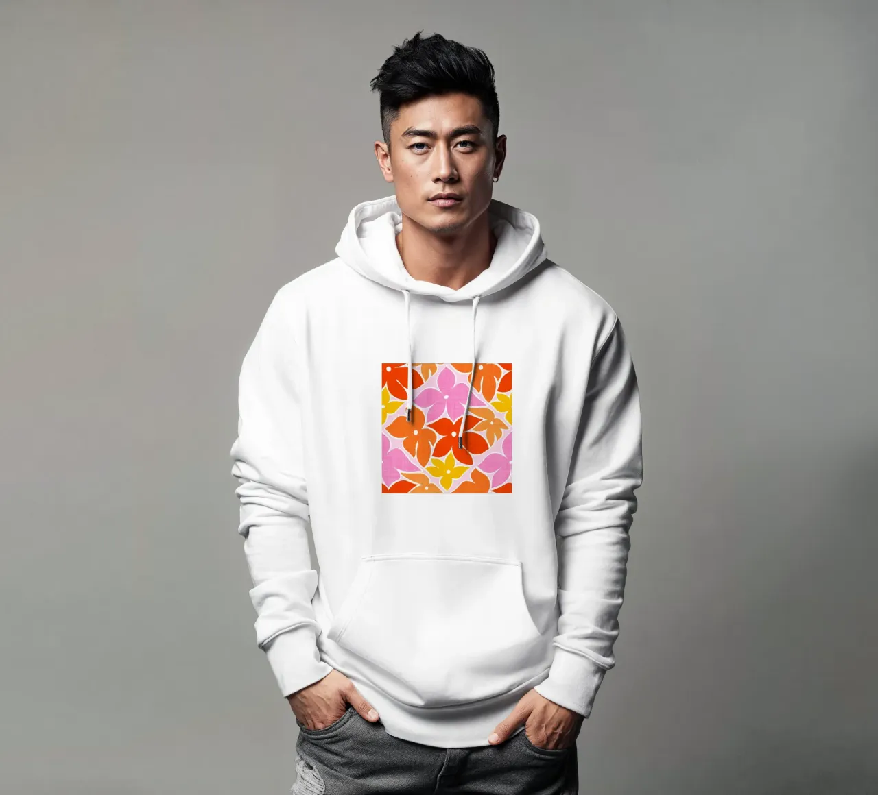 Boho Floral Block Print Trellis Pattern - Naranja, Rojo, Rosa sudadera con capucha de Dominique Vari