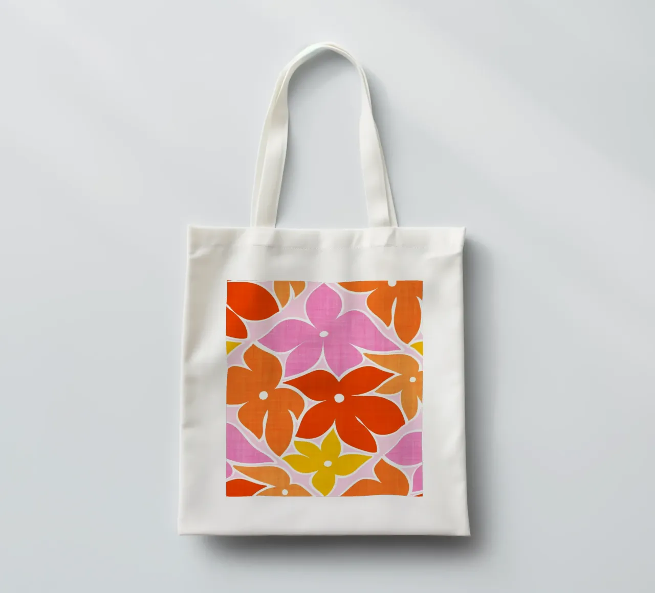 Boho Floral Block Print Trellis Pattern - Orange, Red, Pink tote bag by Dominique Vari