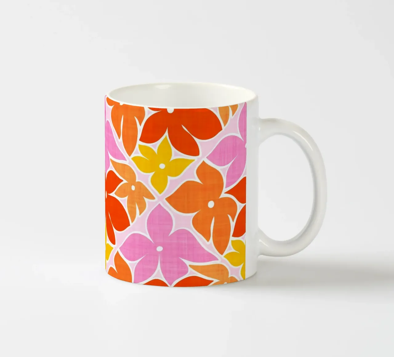 Boho Floral Block Print Trellis Pattern - Naranja, Rojo, Rosa taza de cerámica de Dominique Vari