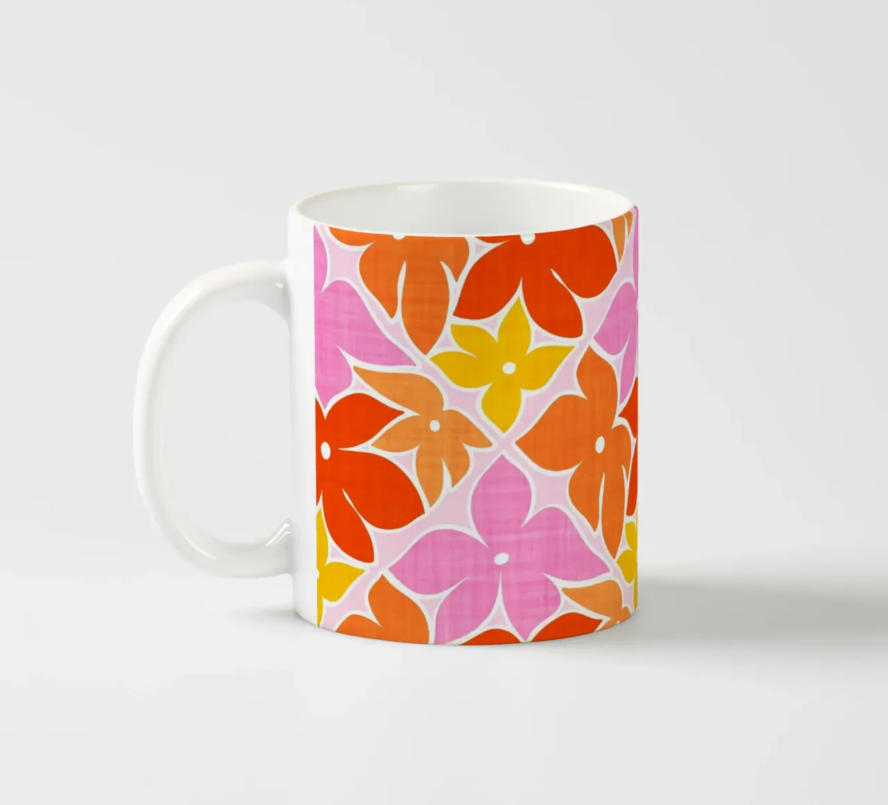 Boho Floral Block Print Trellis Pattern - Naranja, Rojo, Rosa taza de cerámica de Dominique Vari