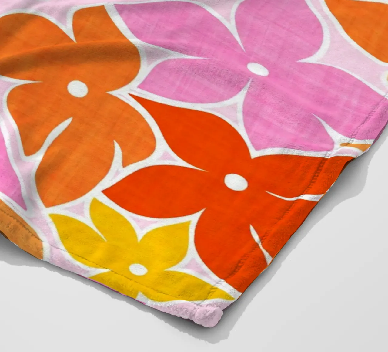 Boho Floral Block Print Trellis Pattern - Orange, Red, Pink fleece blanket by Dominique Vari
