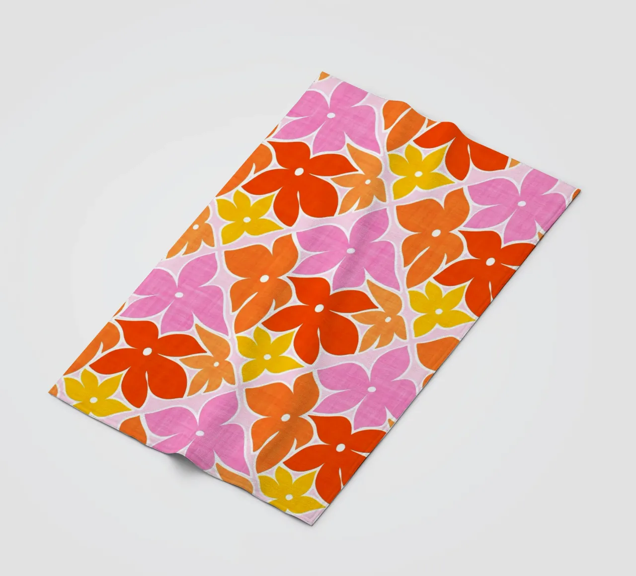Boho Floral Block Print Trellis Pattern - Orange, Red, Pink fleece blanket by Dominique Vari