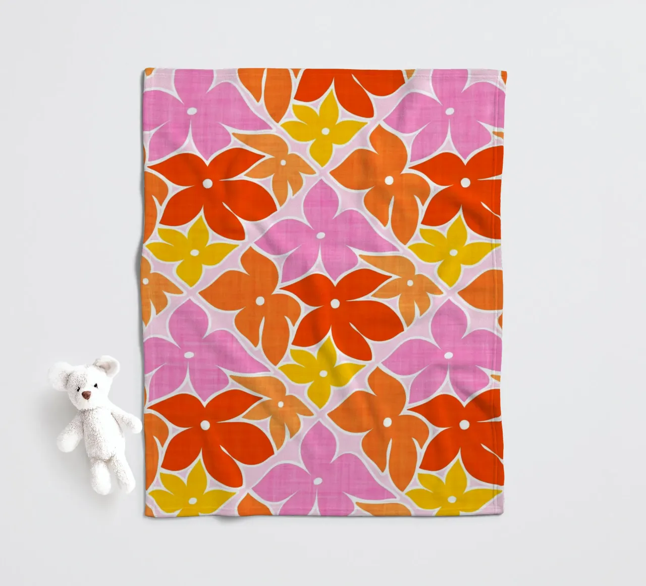 Boho Floral Block Print Trellis Pattern - Orange, Red, Pink fleece blanket by Dominique Vari