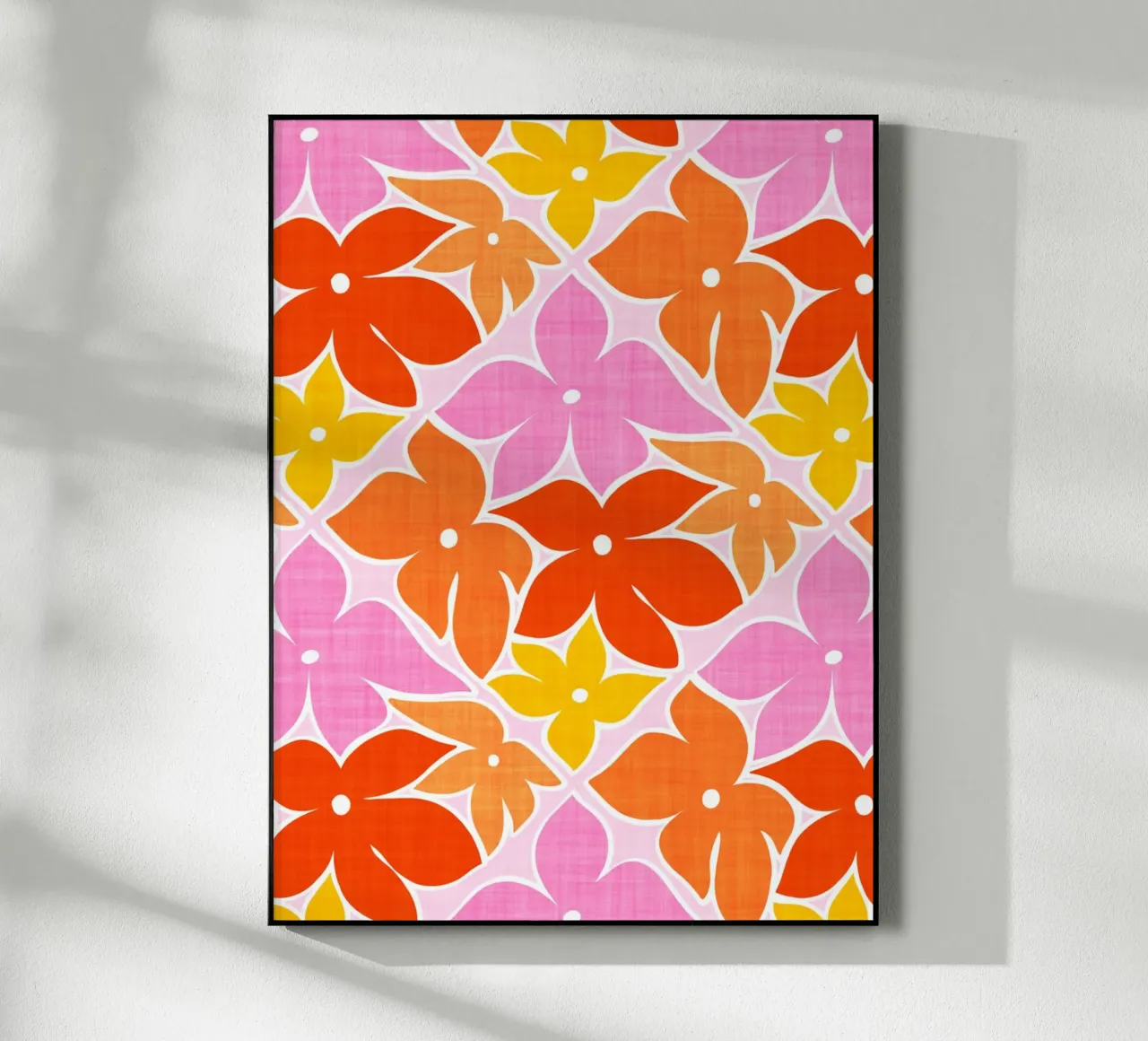 Boho Floral Block Print Trellis Pattern - Naranja, Rojo, Rosa metacrilato de Dominique Vari