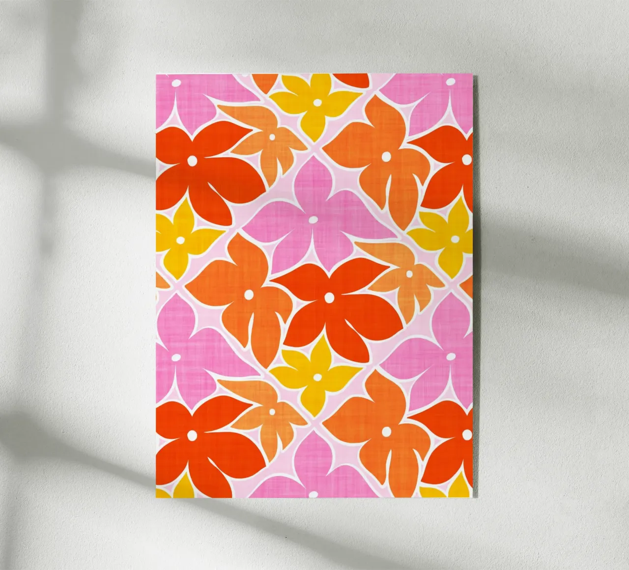Boho Floral Block Print Trellis Pattern - Naranja, Rojo, Rosa metacrilato de Dominique Vari