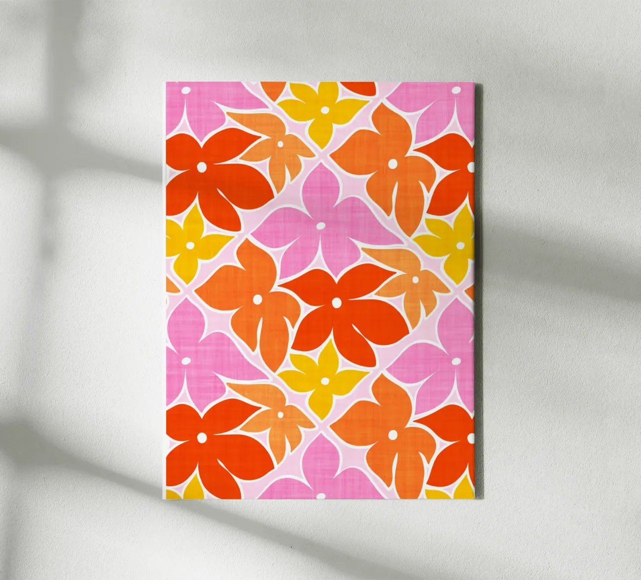 Boho Floral Block Print Trellis Pattern - Orange, Red, Pink canvas by Dominique Vari