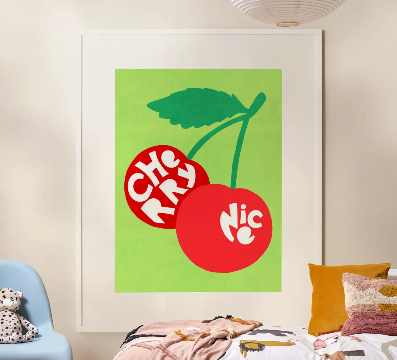 Cherry Nice - Coppia di ciliegi tipografici in rosso e verde poster da Dominique Vari Words