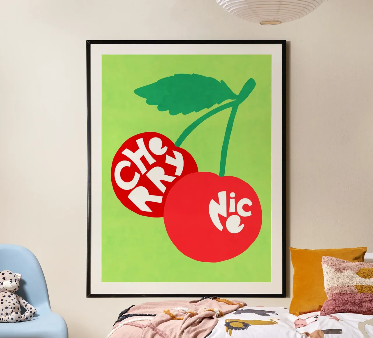 Cherry Nice - Coppia di ciliegi tipografici in rosso e verde poster da Dominique Vari Words