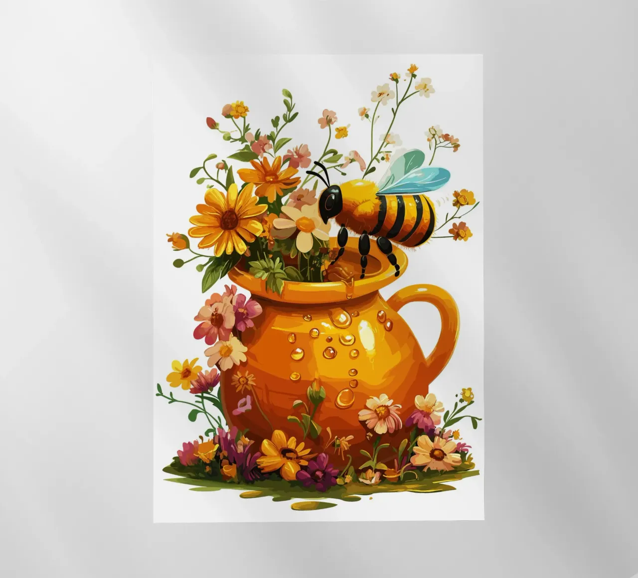 Vasetto di miele con ape e fiori estivi pellicola backlit da pixelbull - medieval art and more