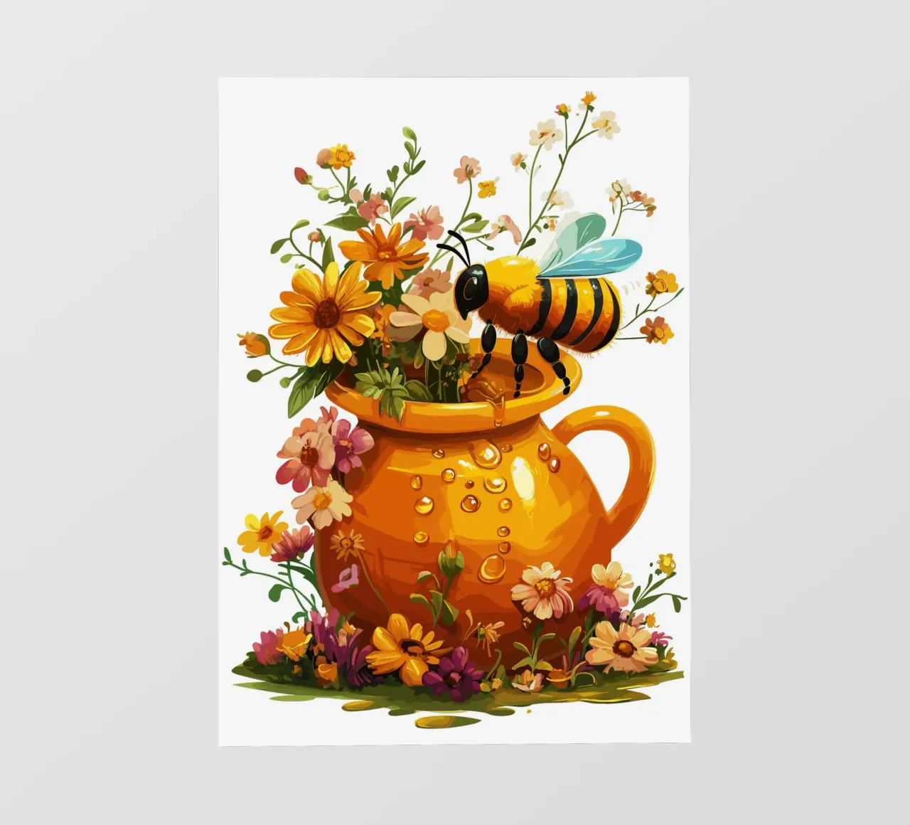 Vasetto di miele con ape e fiori estivi pellicola backlit da pixelbull - medieval art and more