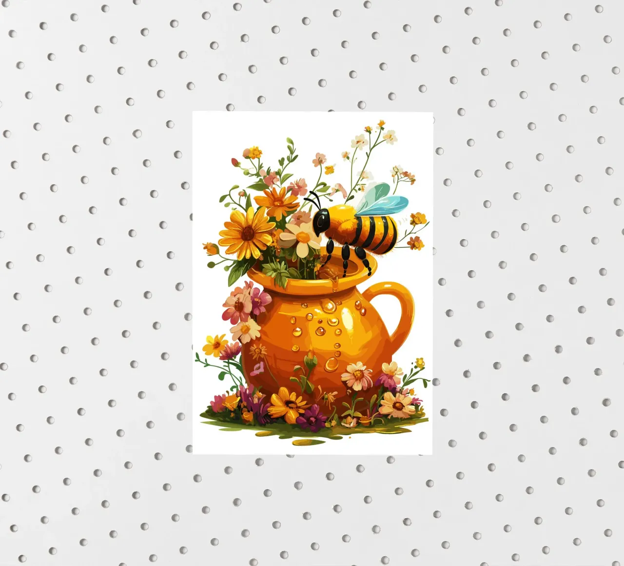 Vasetto di miele con ape e fiori estivi adesivo da pixelbull - medieval art and more
