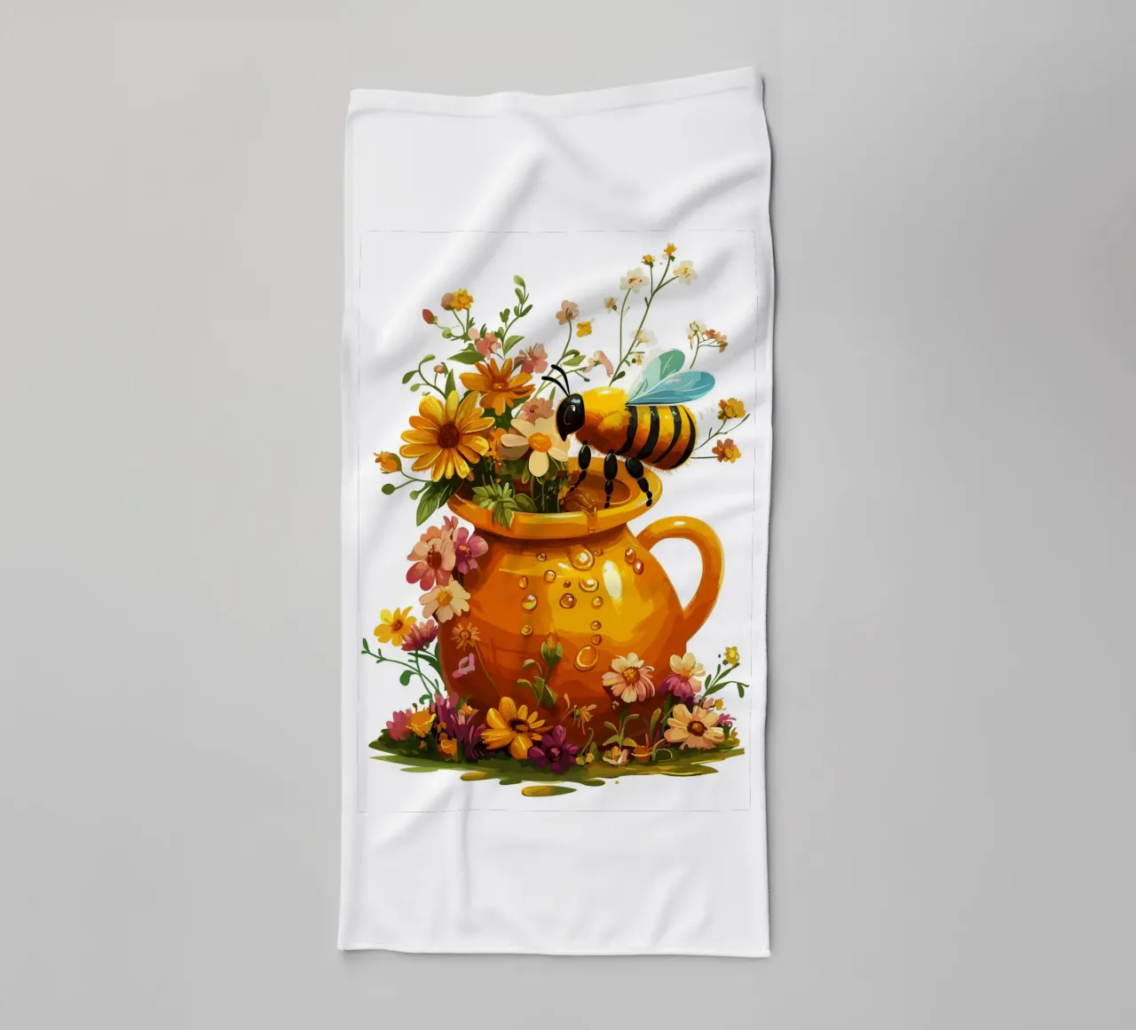 Vasetto di miele con ape e fiori estivi asciugamano da bagno da pixelbull - medieval art and more