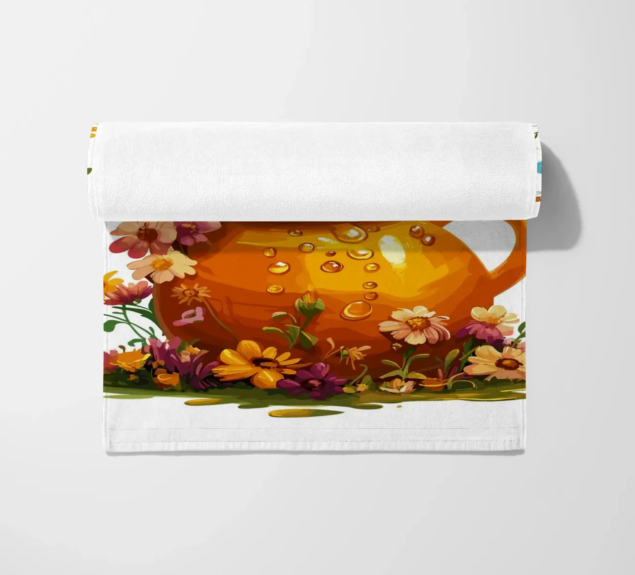 Vasetto di miele con ape e fiori estivi telo mare da pixelbull - medieval art and more