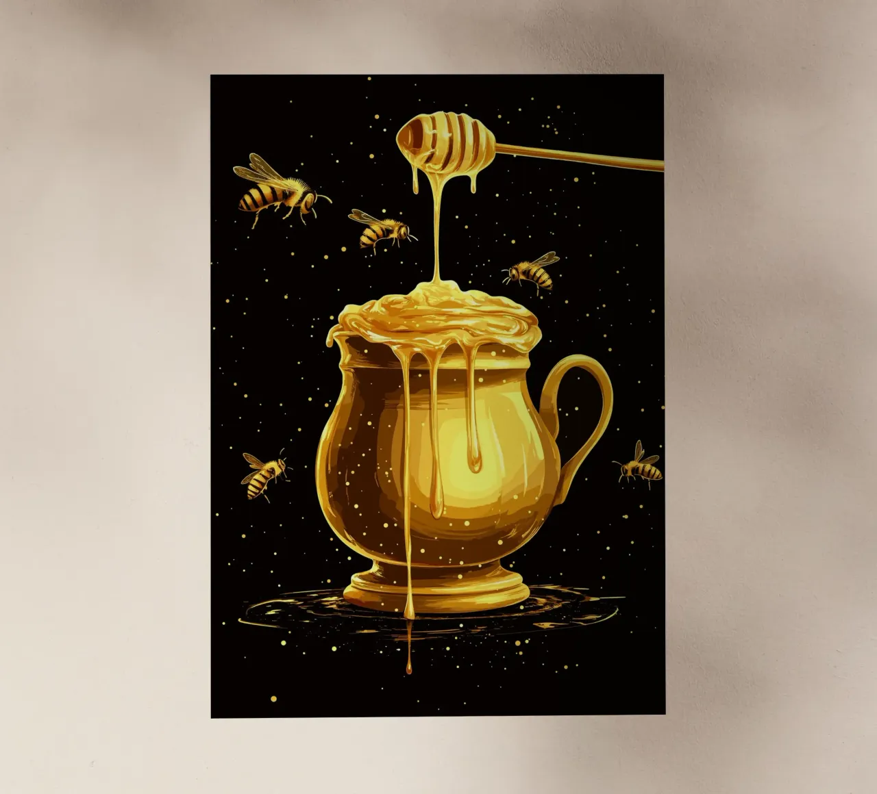 Vasetto di miele dorato con cucchiaio per sgocciolare pellicola backlit da pixelbull - medieval art and more