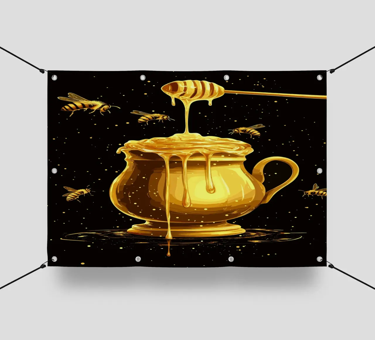 Vasetto di miele dorato con cucchiaio per sgocciolare telo in pvc da pixelbull - medieval art and more