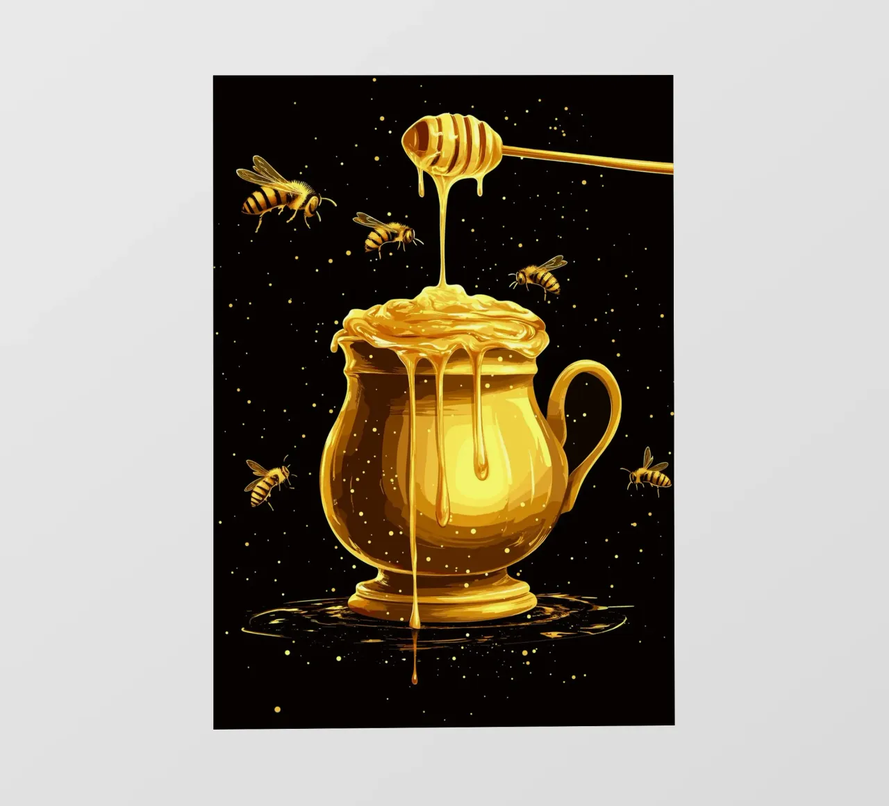 Vasetto di miele dorato con cucchiaio per sgocciolare telo in pvc da pixelbull - medieval art and more