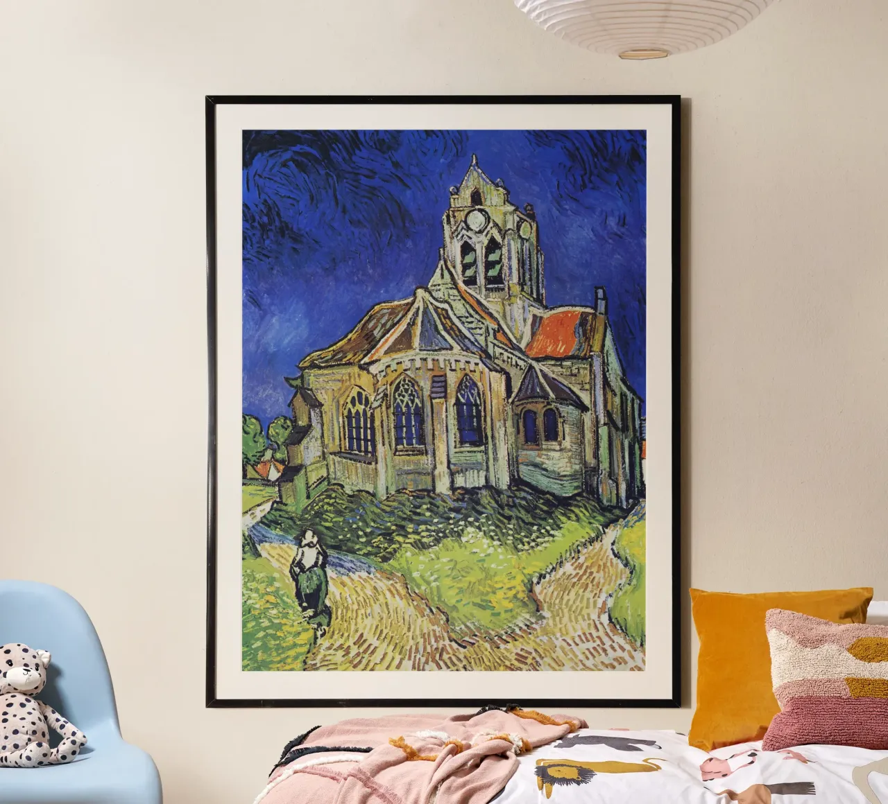 La chiesa di Auvers di Vincent van Gogh poster con telaio in alluminio da Van Gogh Prints