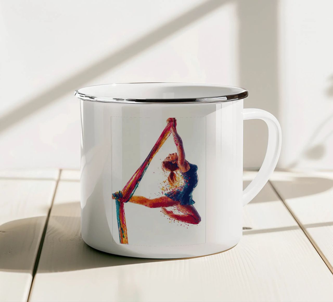 Grazia nell'aria con sciarpe colorate tazza in smalto da pixelbull - medieval art and more
