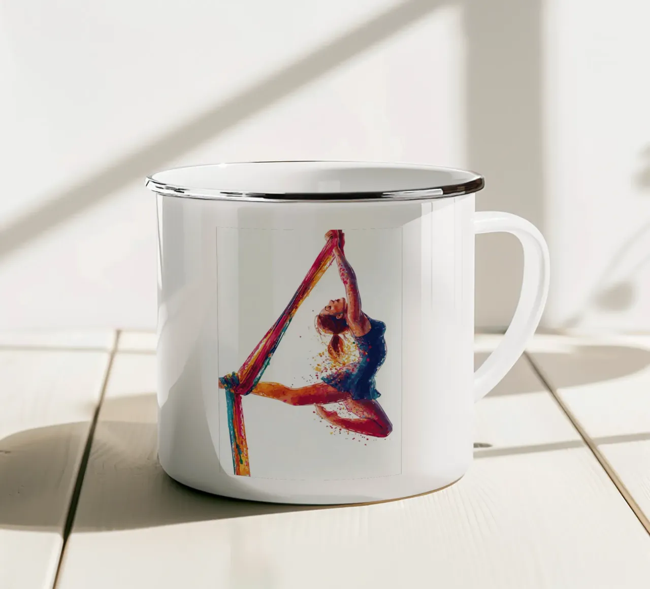 Grace in the air with colourful scarves enamel mug by pixelbull - medieval art and more