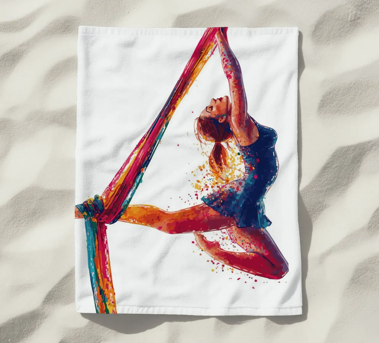 Grace in the air with colourful scarves beach towel by pixelbull - medieval art and more