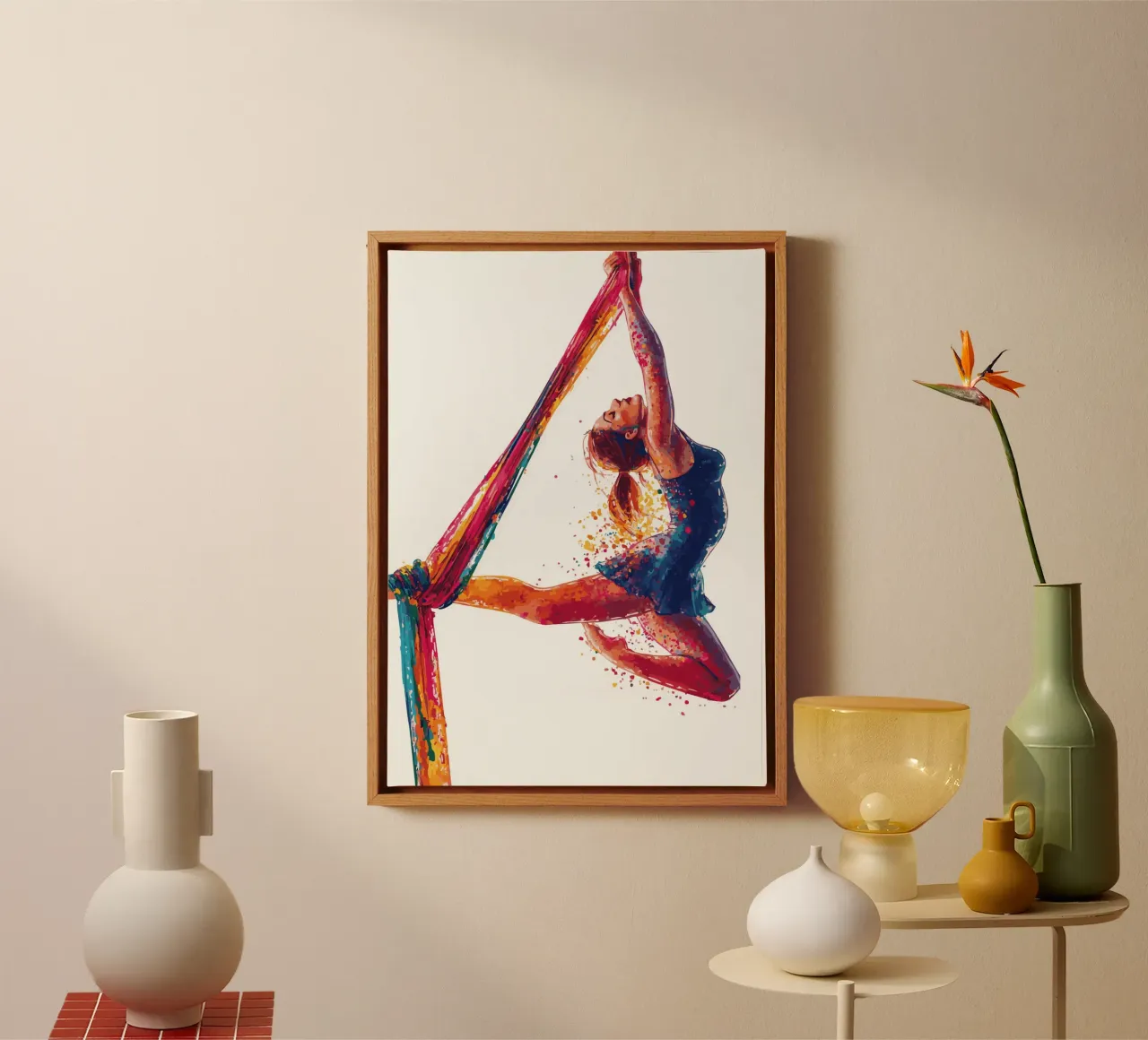 Grace in the air with colourful scarves canvas with Floater frame by pixelbull - medieval art and more
