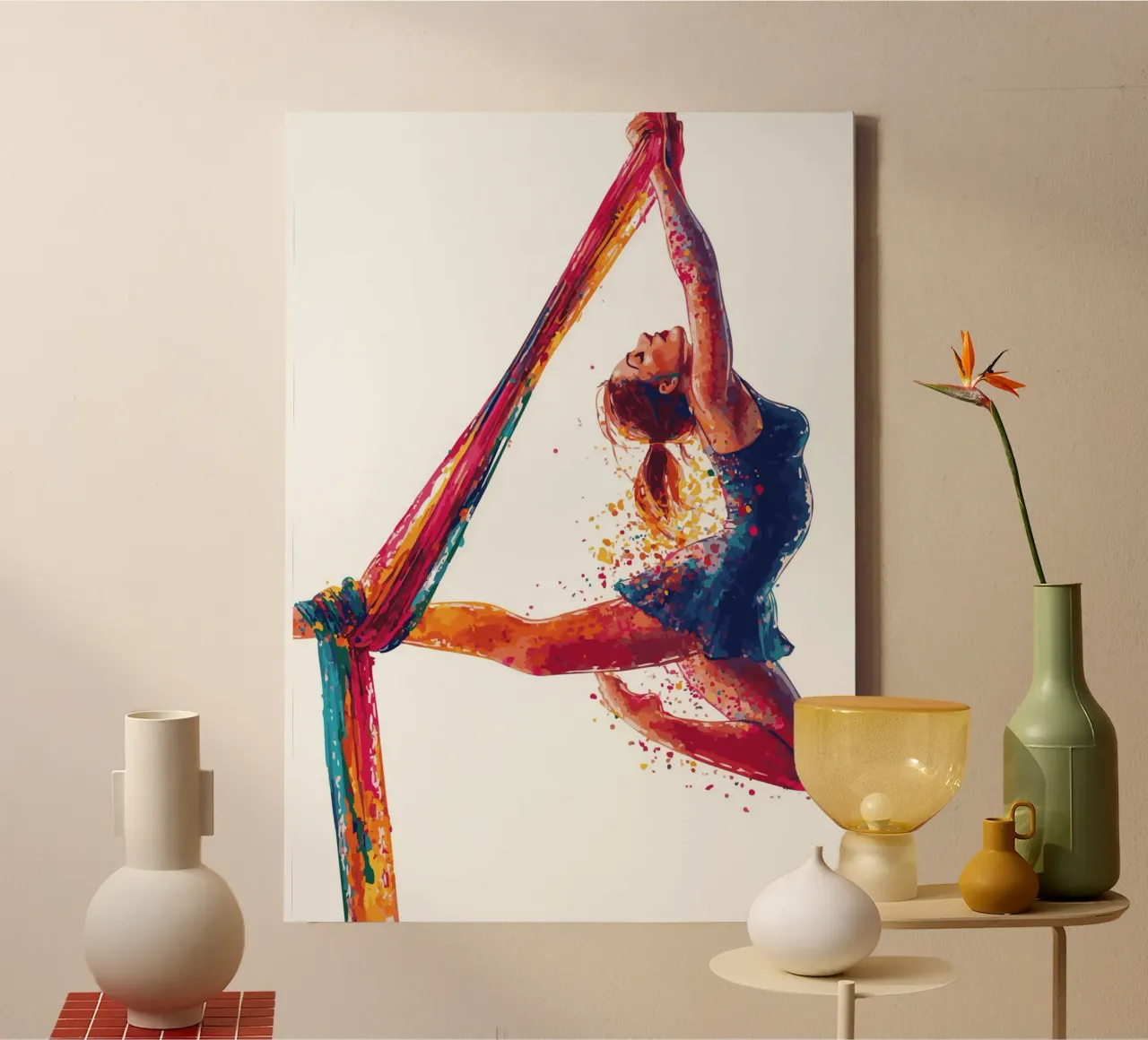 Grace in the air with colourful scarves canvas with Floater frame by pixelbull - medieval art and more
