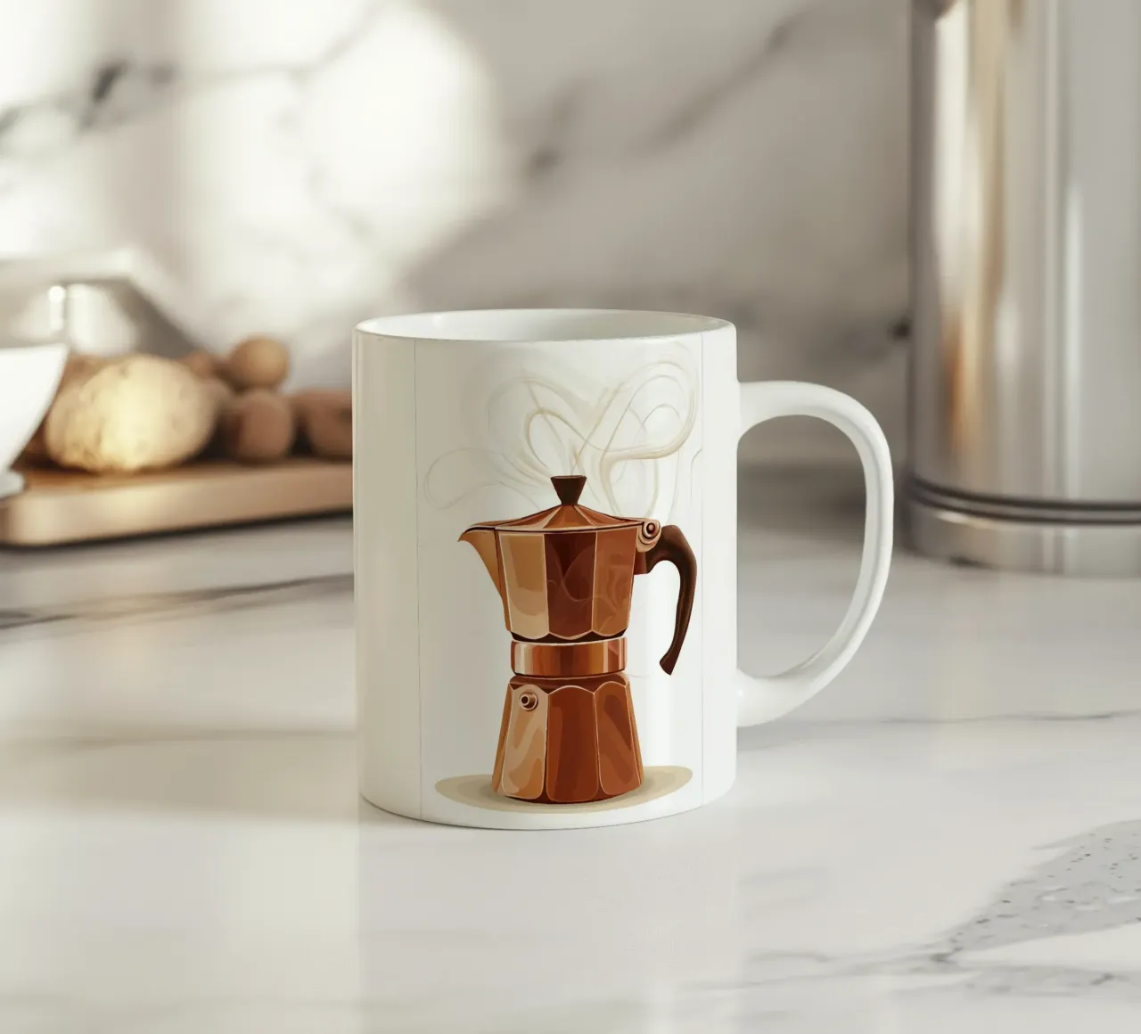 Mokkakanne mit dampfendem Kaffeearoma Keramik Tasse von pixelbull - medieval art and more