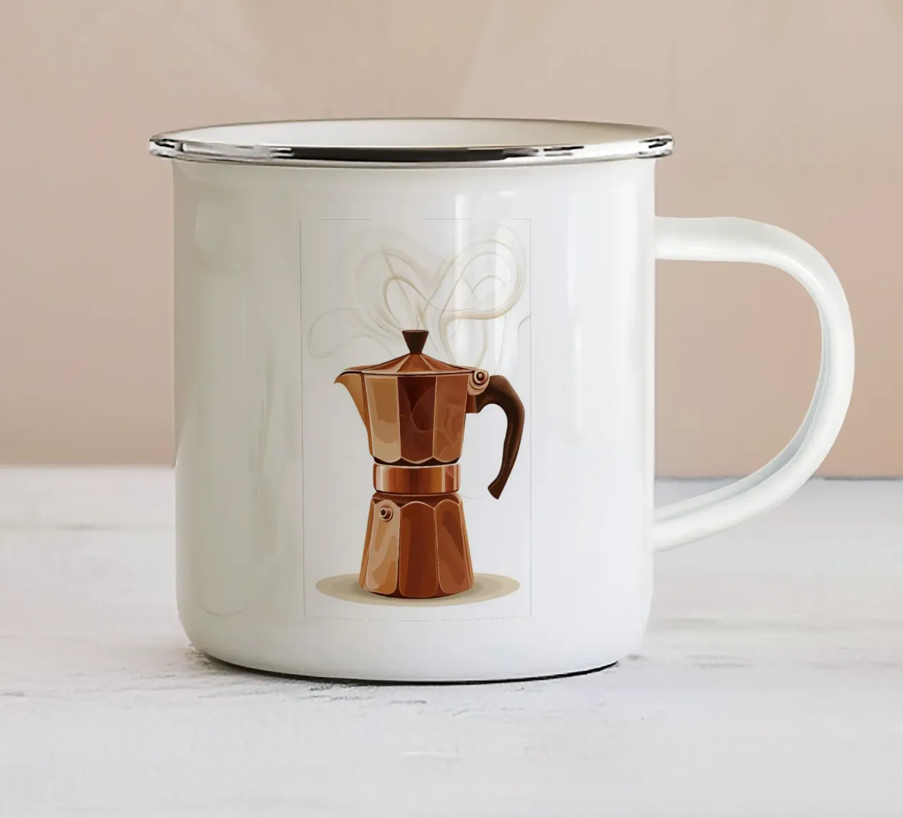 Mokkakanne mit dampfendem Kaffeearoma Emaille Tasse von pixelbull - medieval art and more