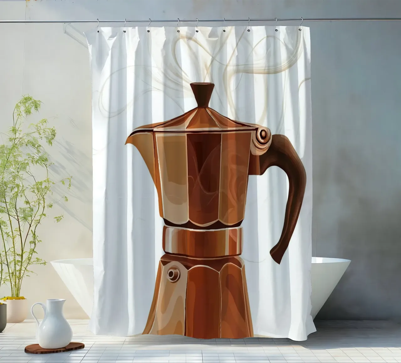 Mokkakanne mit dampfendem Kaffeearoma Duschvorhang von pixelbull - medieval art and more
