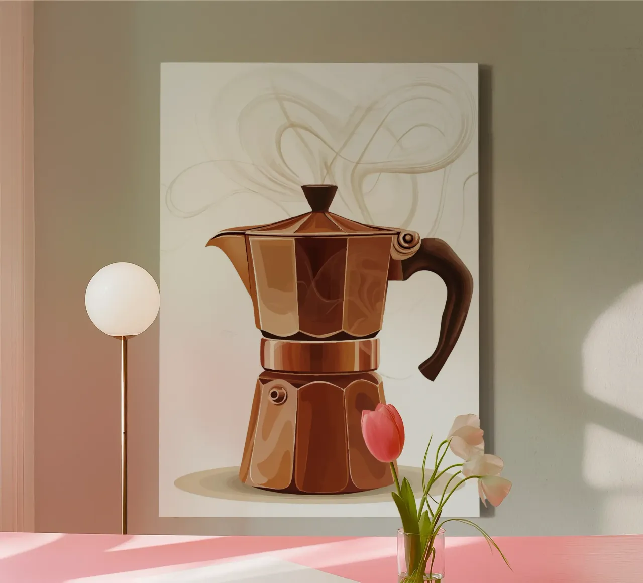 Mocha pot with steaming coffee flavour canvas by pixelbull - medieval art and more
