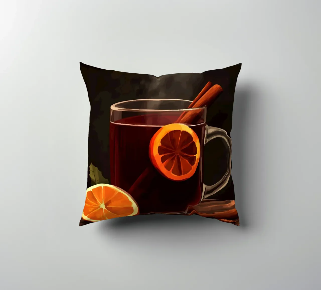 Punch caldo invernale con arancia e cannella cuscino da pixelbull - medieval art and more
