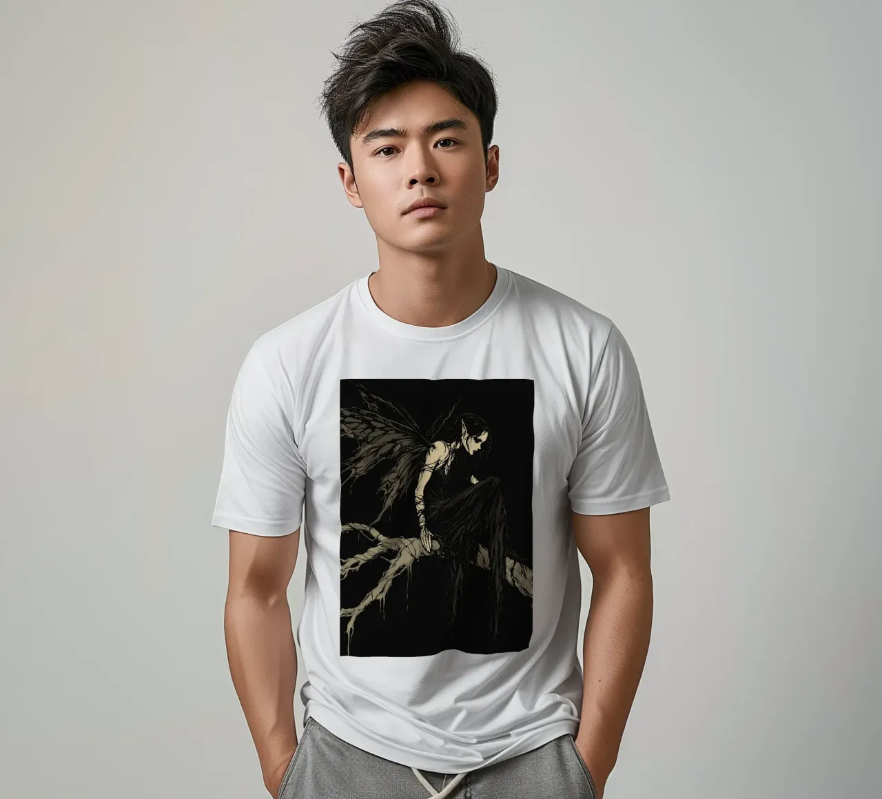 Fata nera con ali strappate su un ramo t-shirt da pixelbull - medieval art and more