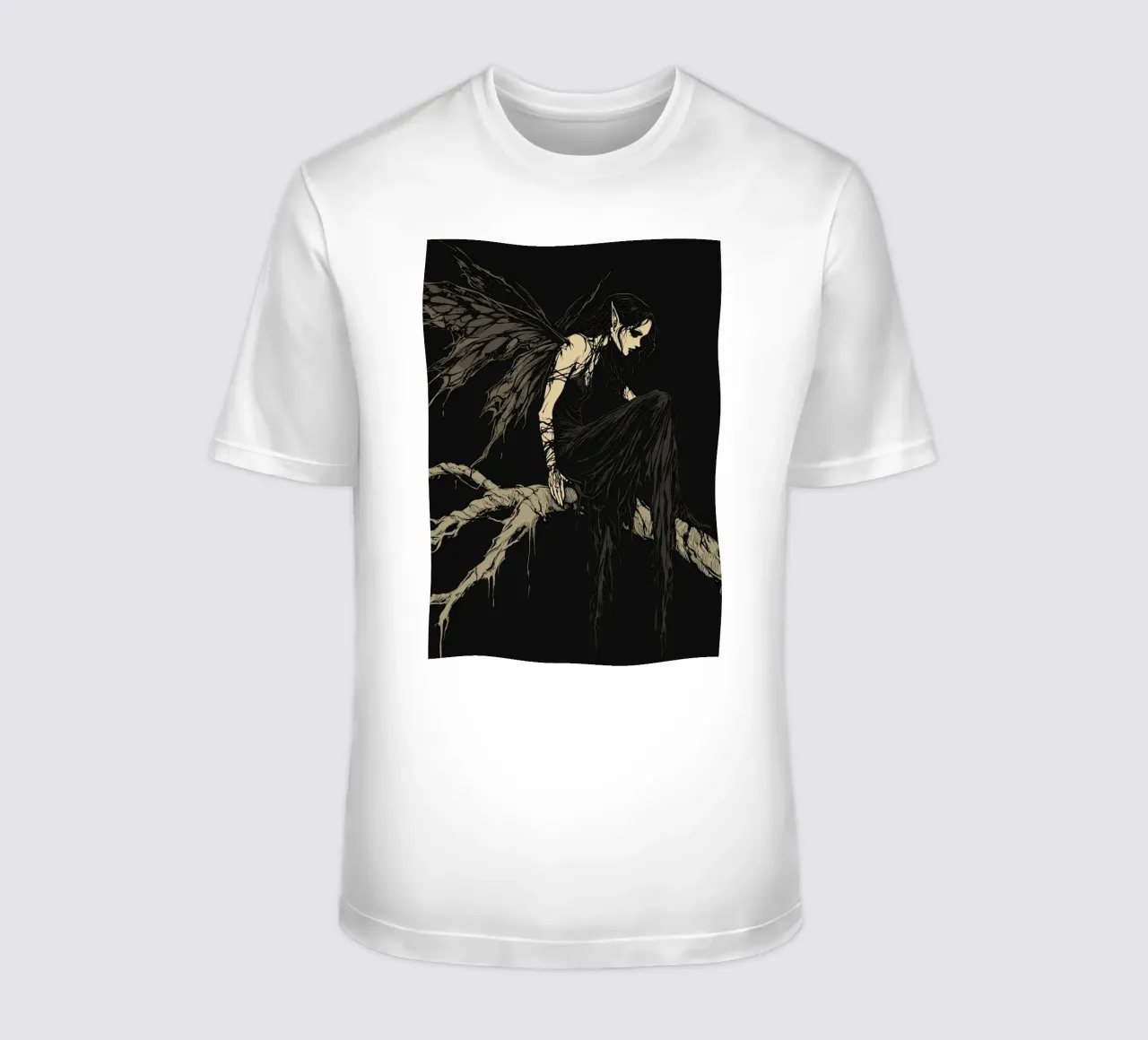 Fata nera con ali strappate su un ramo t-shirt da pixelbull - medieval art and more