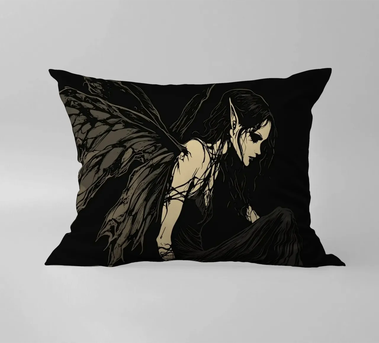 Fata nera con ali strappate su un ramo cuscino da pixelbull - medieval art and more