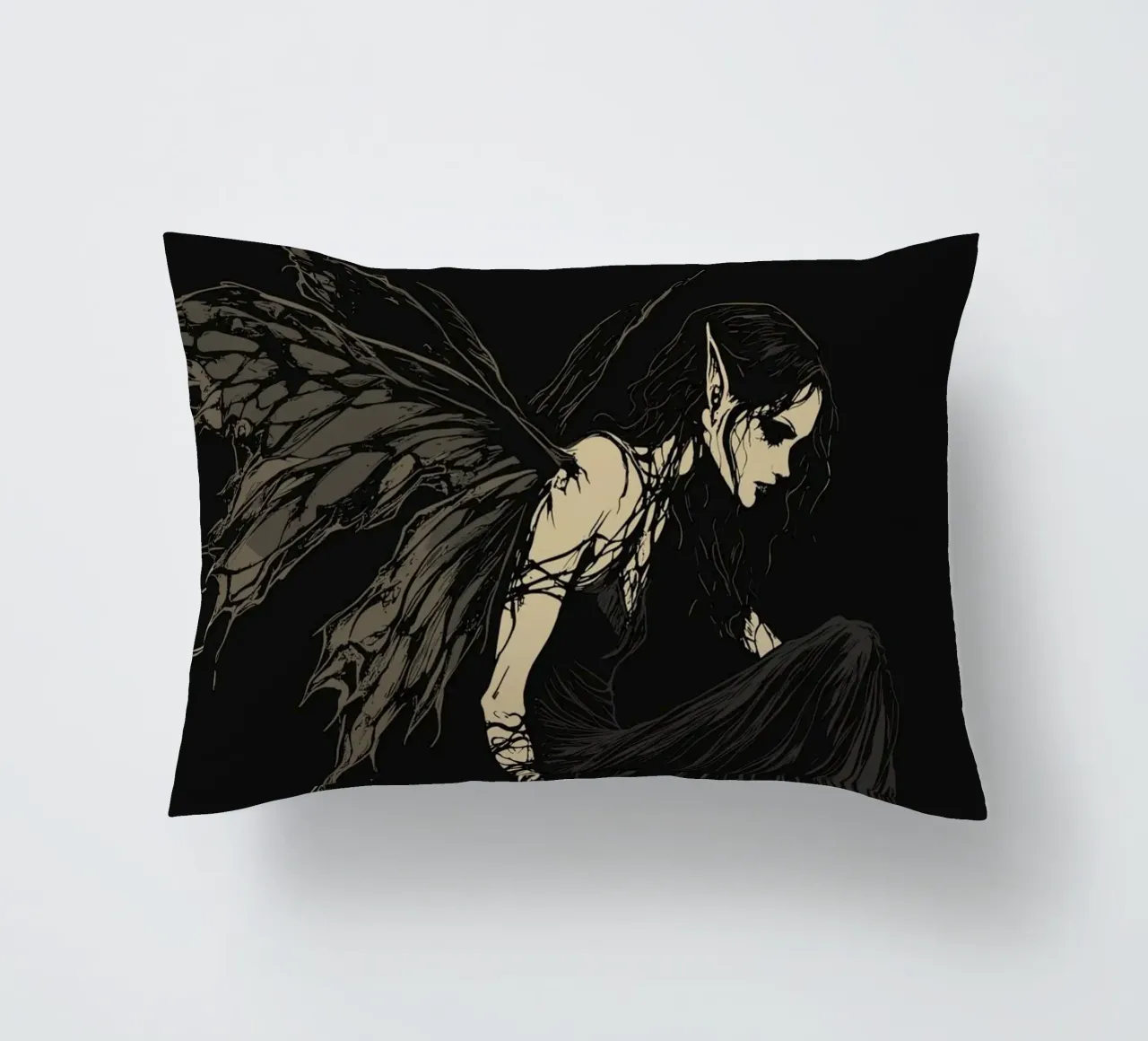 Fata nera con ali strappate su un ramo cuscino da pixelbull - medieval art and more