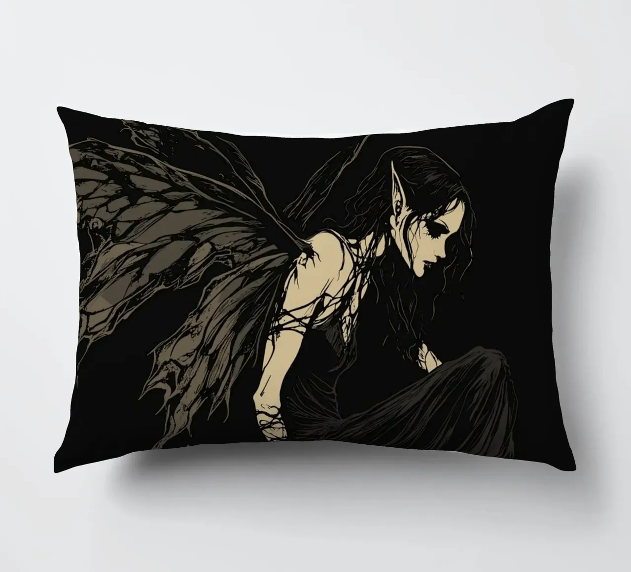 Fata nera con ali strappate su un ramo cuscino da pixelbull - medieval art and more