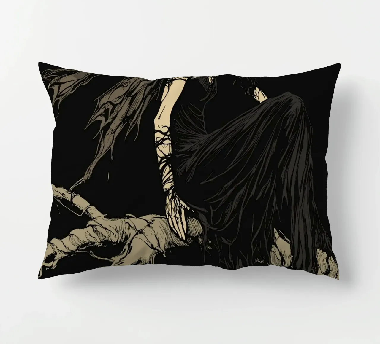 Fata nera con ali strappate su un ramo cuscino da pixelbull - medieval art and more