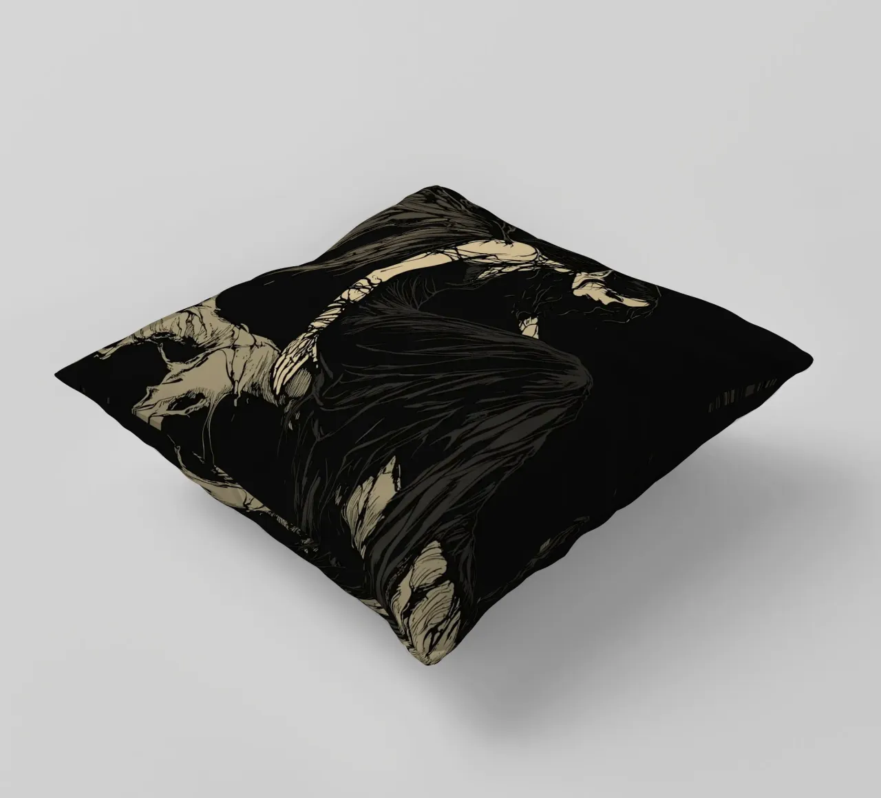 Fata nera con ali strappate su un ramo cuscino da pixelbull - medieval art and more