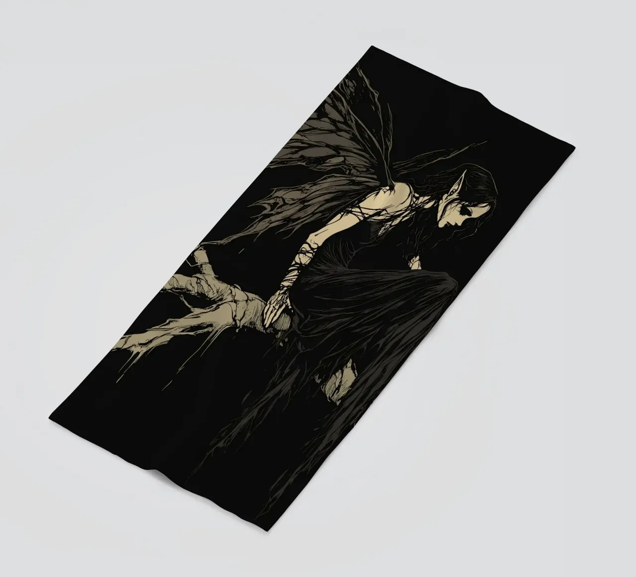 Fata nera con ali strappate su un ramo telo mare da pixelbull - medieval art and more