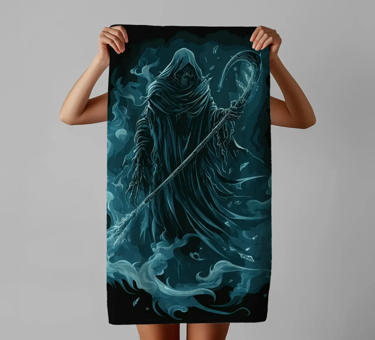 Mietitore con lama di ghiaccio incandescente asciugamano da bagno da pixelbull - medieval art and more