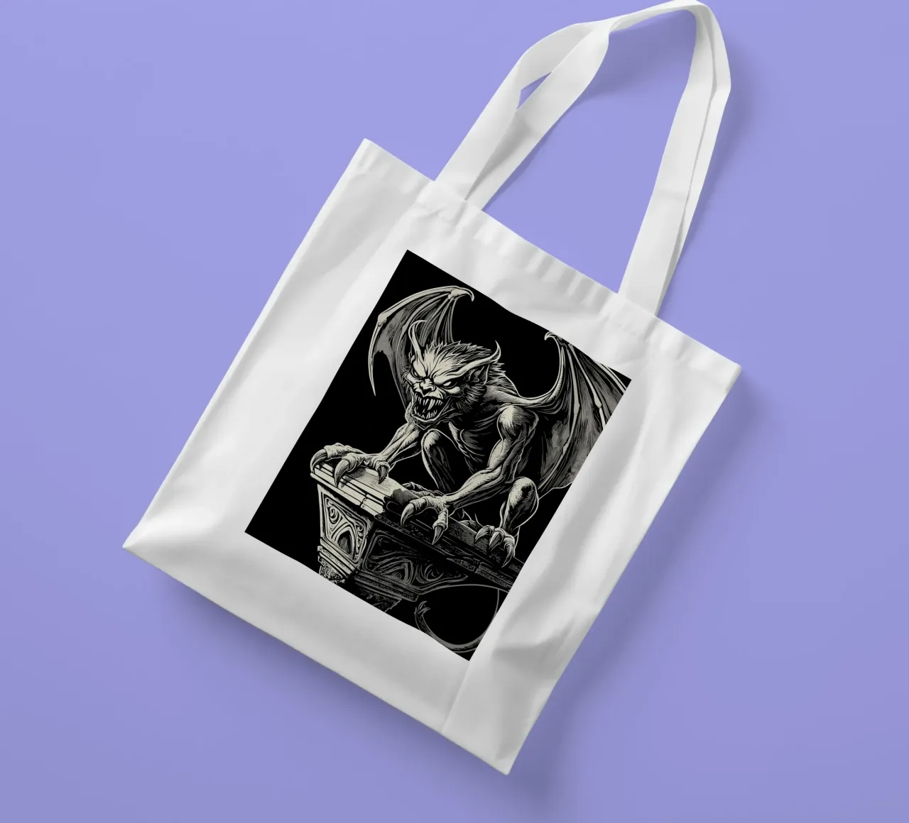 Gargoyle a denti stretti su una colonna borsa in juta da pixelbull - medieval art and more