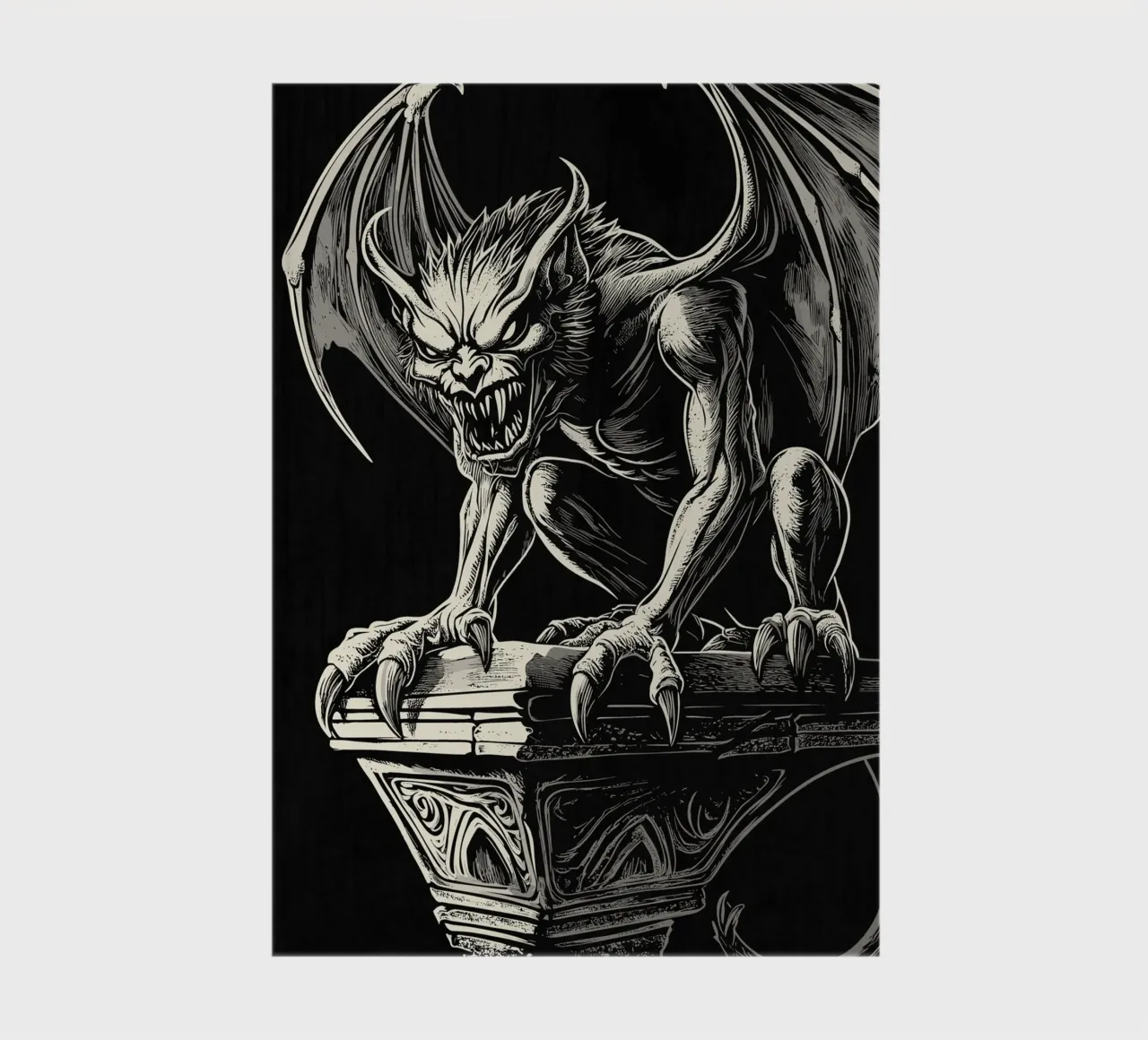 Gargoyle with bared teeth on a column notebook by pixelbull - medieval art and more