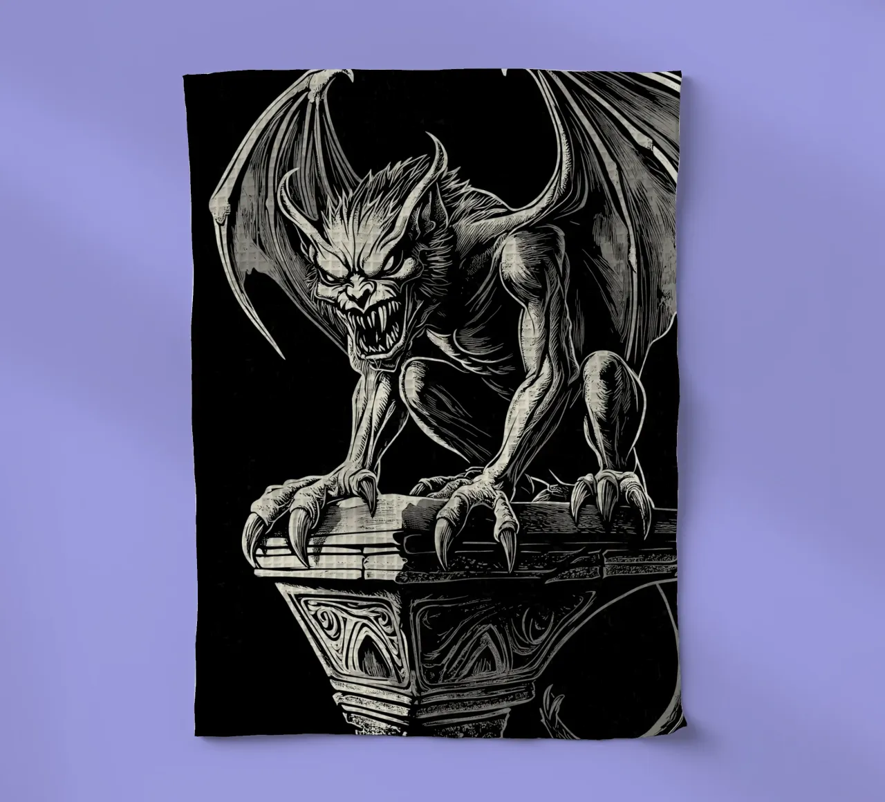 Gargoyle a denti stretti su una colonna canovaccio da cucina da pixelbull - medieval art and more